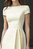 Daffodil A Line Boat Neck Vintage Satin Long Work Dress