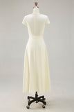 Daffodil A Line Boat Neck Vintage Satin Long Work Dress