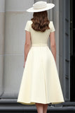 Daffodil A Line Boat Neck Vintage Satin Long Work Dress