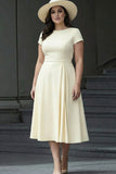 Daffodil A Line Boat Neck Vintage Satin Long Work Dress