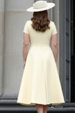 Daffodil A Line Boat Neck Vintage Satin Long Work Dress