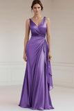 Grey Blue V Neck A Line Long Formal Dress