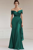 Off The Shoulder A Line Long Grey Blue Formal Dress