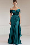 Off The Shoulder A Line Long Grey Blue Formal Dress