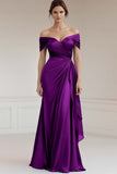 Off The Shoulder A Line Long Grey Blue Formal Dress