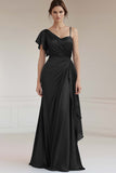 One Shoulder A Line Ruched Grey Blue Formal Dress