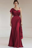 One Shoulder A Line Ruched Grey Blue Formal Dress