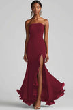 Black Strapless Sheath Long Formal Dress With Slit