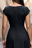 Black A Line Satin Midi V-Neck Work Dress