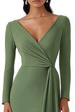 Bodycon Dusty Sage Long Sleeves Midi Work Dress with Drape