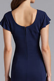Navy Mermaid Cap Sleeves Long Formal Dress