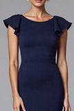 Navy Mermaid Scoop Neck Long Formal Dress with Ruffles
