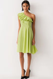 Lemon Green Chiffon One Shoulder A Line Short Formal Dress with Ruffles