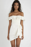 Ivory Bodycon Short Graduation Dress with Ruffles