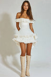 Ivory Tiered Short Graduation Dress with Ruffles