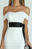White and Black Satin Bodycon Asymmetrcial Graduation Dress