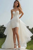 Ivory Lace High-Low Engagement Dress with Ruffles