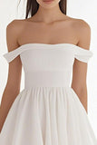 Ivory Chiffon Off the Shoulder Short Graduation Dress