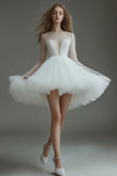 Sparkly White A Line Long Sleeve Graduation Dress