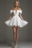 Off The Shoulder White A Line Short Graduation Dress
