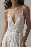 Ivory Lace High-Low Mermaid Engagement Dress