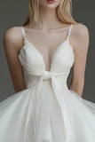 Ivory Tulle V-Neck Spaghheti Straps Short Graduation