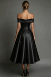 Black Satin Simple A Line Long Formal Dress