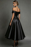 Black Satin Simple A Line Long Formal Dress