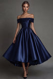 Black Satin Simple A Line Long Formal Dress