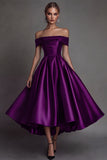 Black Satin Simple A Line Long Formal Dress