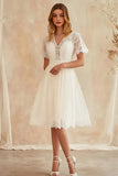 A Line Ivory Chiffon Midi Graduation Dress
