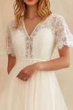 A Line Ivory Chiffon Midi Graduation Dress