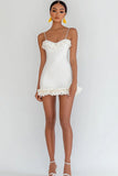 Bodycon Satin Ruffled White Graduation Dress