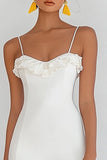 Bodycon Satin Ruffled White Graduation Dress