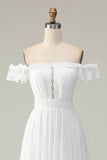 White Off The Shoulder Ruffle Graduation Dress