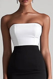 Black and White Satin Bodycon Midi Graduation Dress with Slit