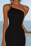 Black Satin Sheath Long Formal Dress with Slit