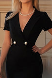 Black Satin Bodycon V Neck Short Graduation Dress