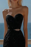 Sparkly Black Sequin Bodycon Graduation Dress