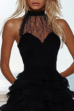 Black Lace A Line Short Graduation Dress