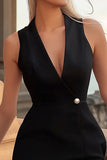 Black Deep V-Neck Bodycon Satin Short Graduation Dress