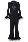 Fuchsia 2 Piece Peak Lapel  Women Prom Suits with Feather