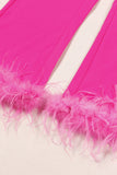 Fuchsia 2 Piece Peak Lapel  Women Prom Suits with Feather