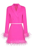Black 2 Piece Peak Lapel Short Women Prom Suits with Feather