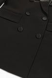 Sparkly Black Peak Lapel Double Breasted Women Prom Blazer with Beading