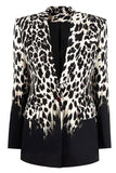 Black Leopard Print Satin Peak Lapel Women Prom Blazer