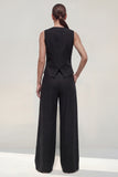 Navy 2 Piece Satin Sleeveless Women Prom Suits