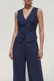Navy 2 Piece Satin Sleeveless Women Prom Suits