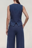Navy 2 Piece Satin Sleeveless Women Prom Suits