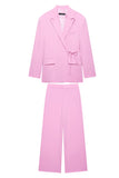 Pink 2 Piece Peak Lapel Women Prom Suits with Strings